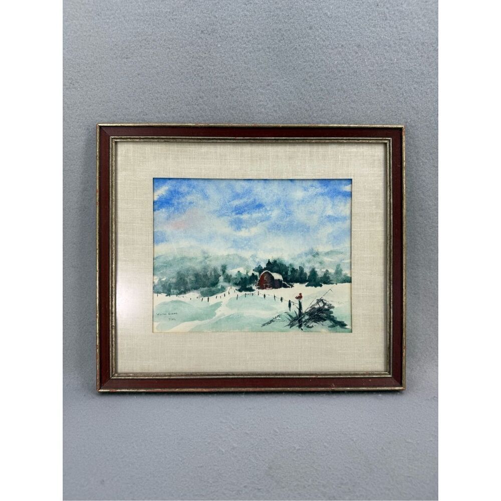 Framed Handpainted Original Watercolor “Winter Scene” Snow Artist Tish